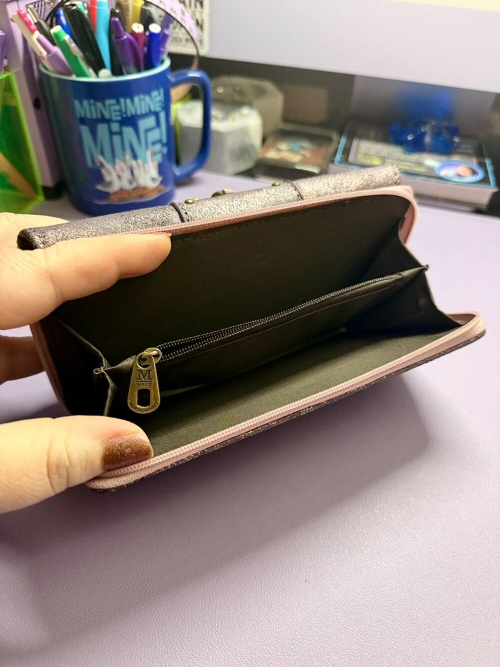 Metallic Purple Montana West Large Wallet with Turquoise and Brass Accents - Picture 13 of 15
